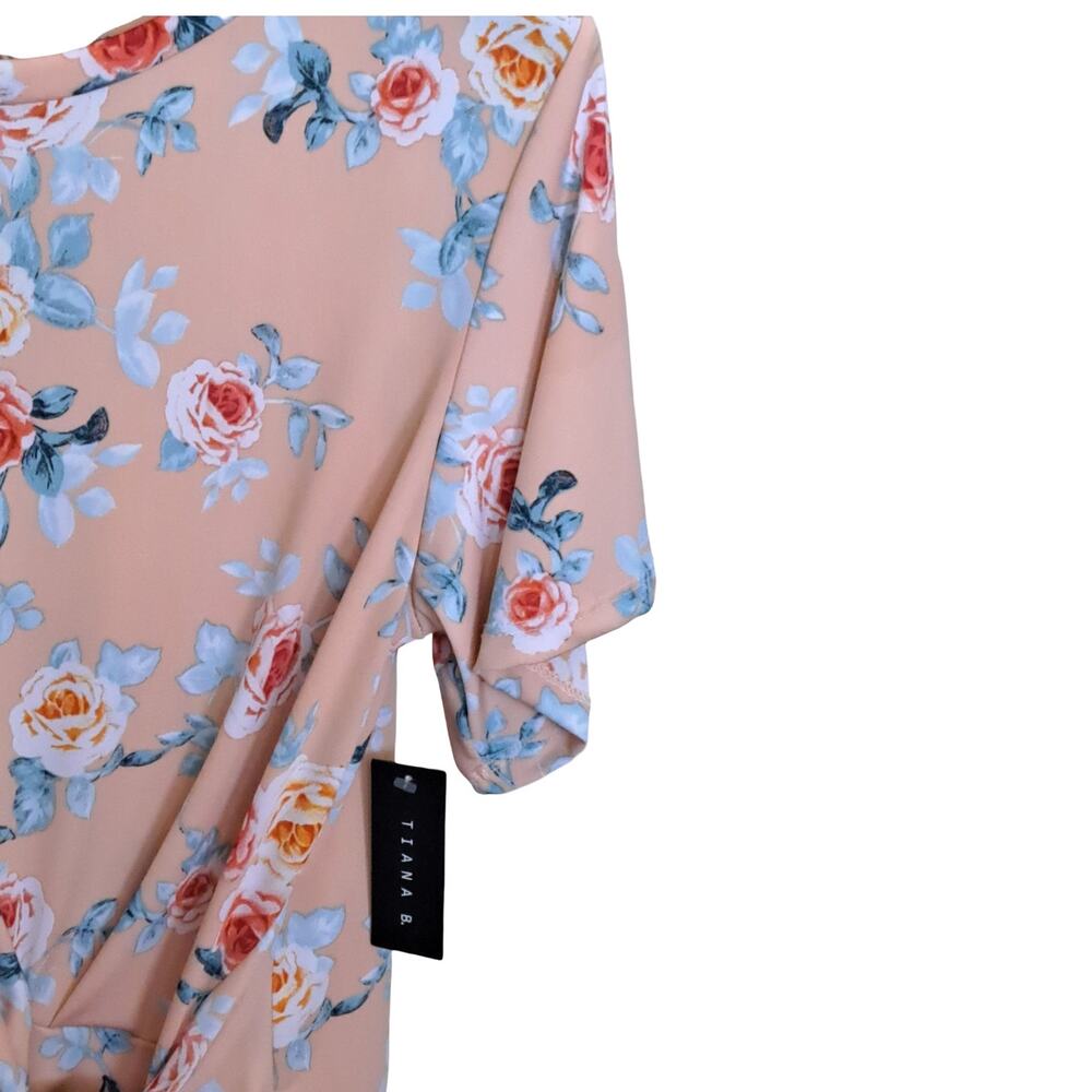 Tiana B. Floral Front-Tie Short Sleeve Top Size 2X Peach Pink Casual Blouse NWT - Picture 6 of 12